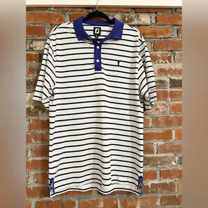 Footjoy Striped Polo Shirt - White and Purple Size M